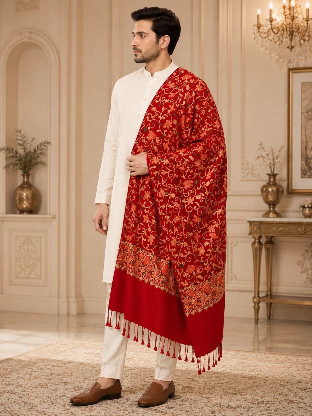 GK VILLA Polyester Wool Blend, Acrylic Embroidered Men Shawl-image-40