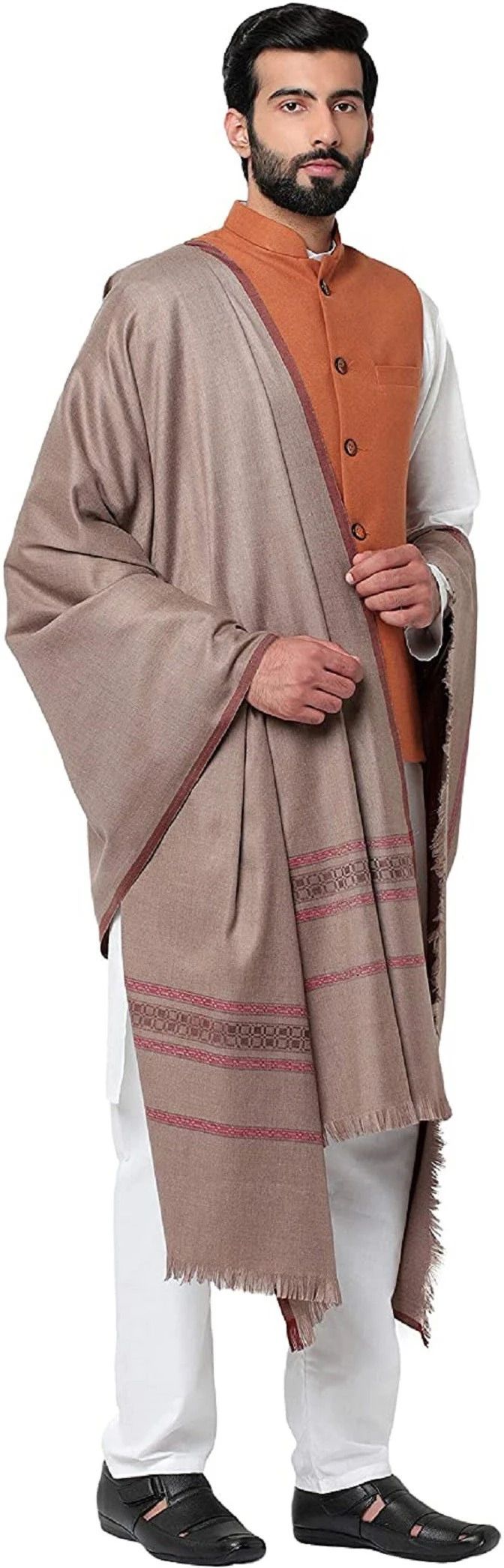 KASHMIRI TREND Polyester Wool Blend Self Design Men Shawl-picture-24