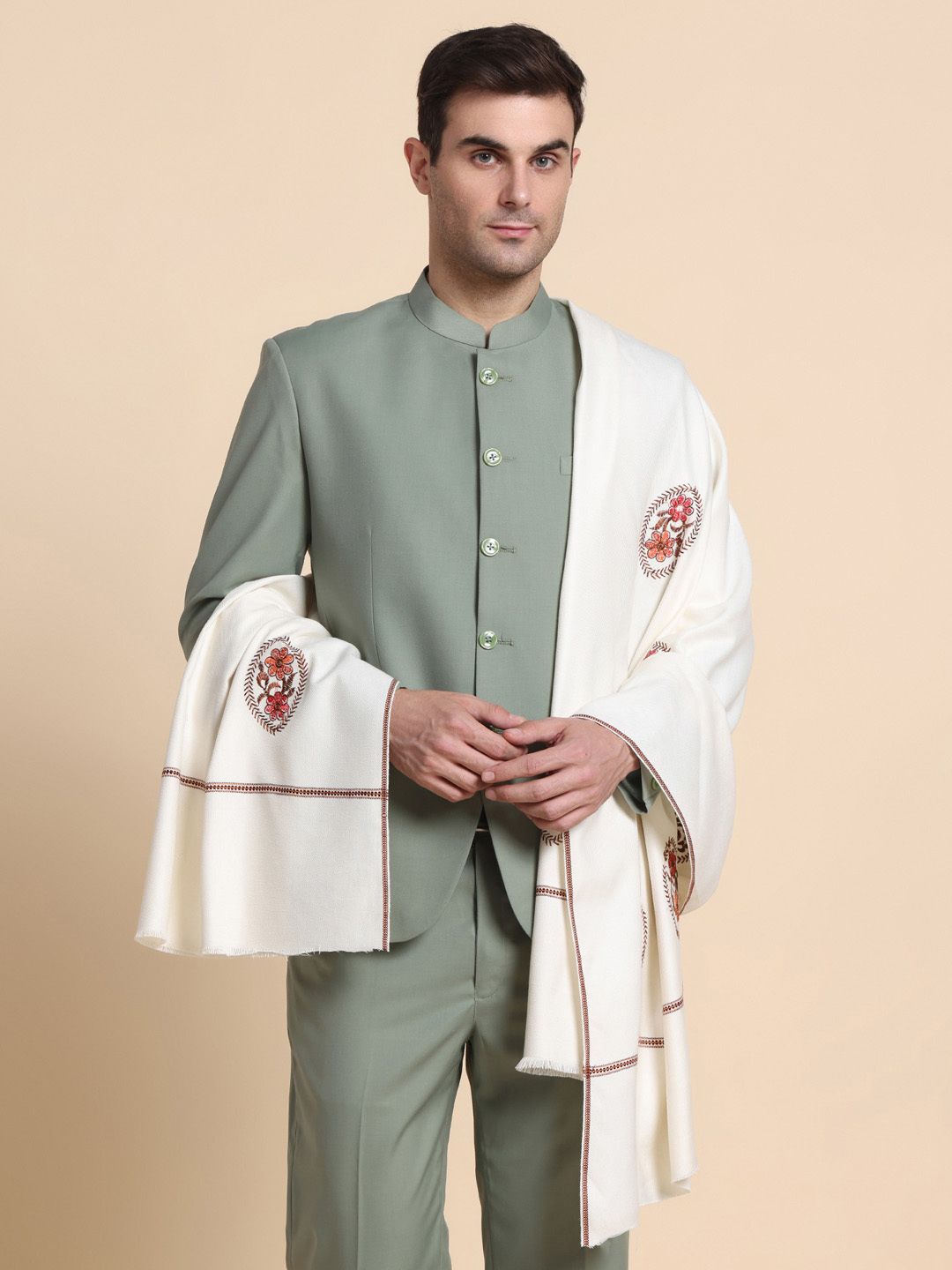 GREEN AGRITECH Cashmere Embroidered Men Shawl