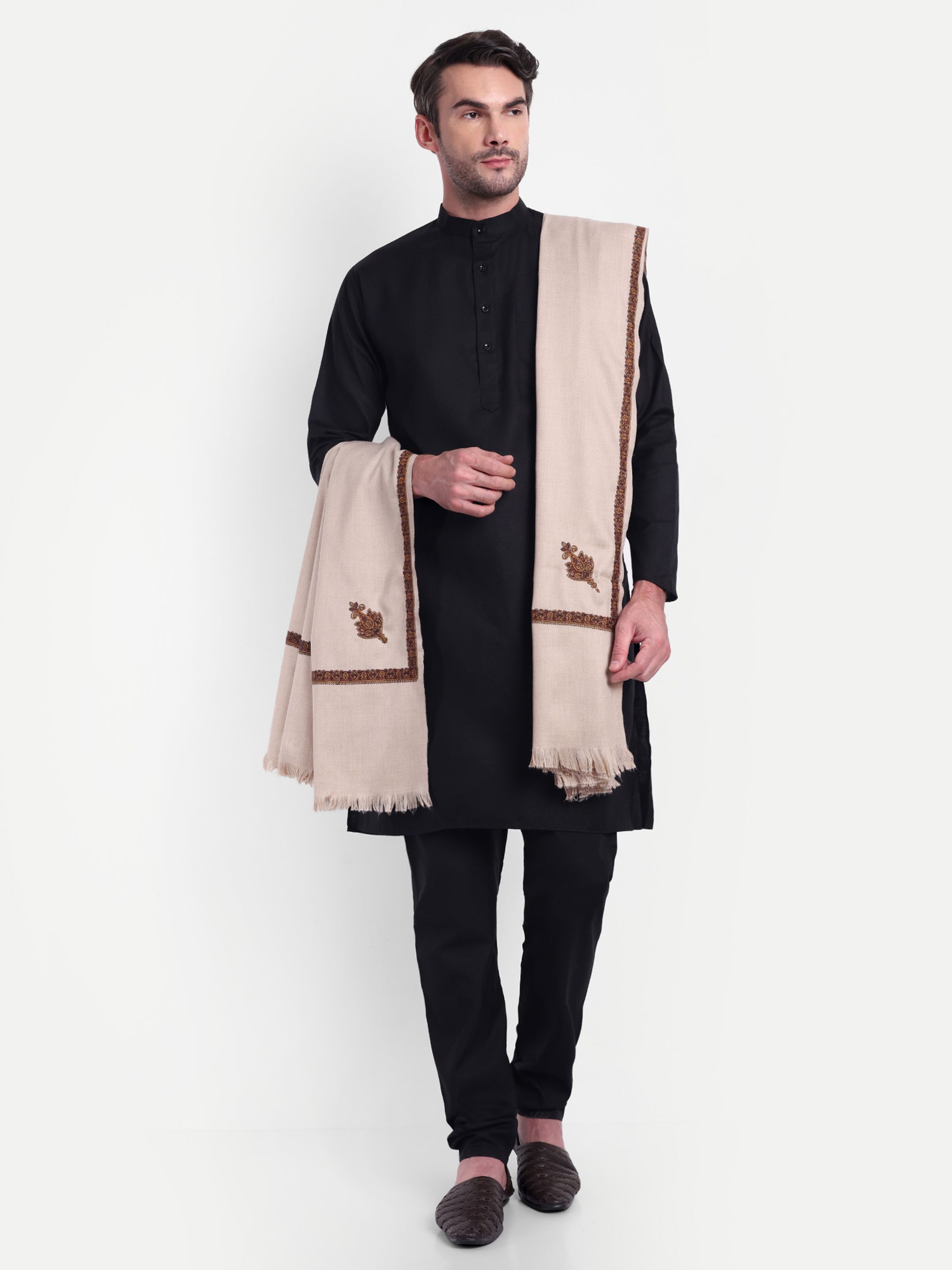 VIVAZ Polyester Wool Blend Embroidered Men Shawl-picture-22