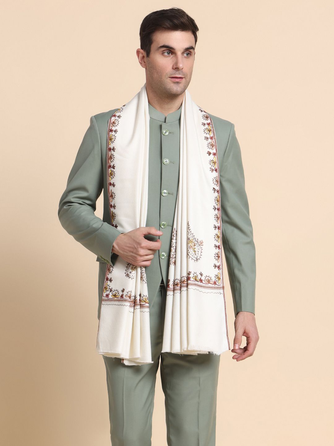 WEAVERS VILLA Acrylic, Wool Embroidered Men Shawl-picture-12