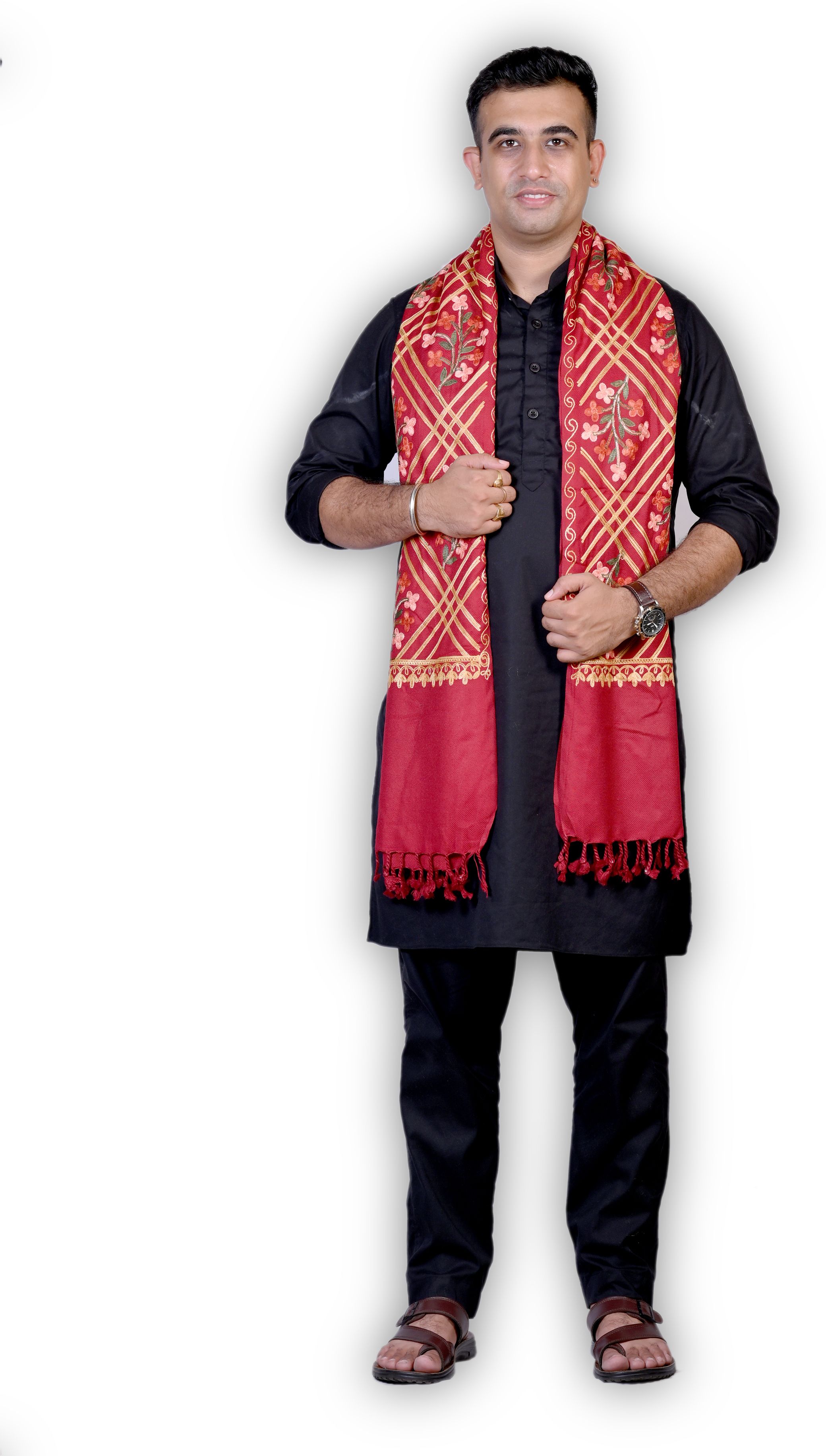 Allure Motifs Wool Embroidered Men, Women Shawl-picture-21