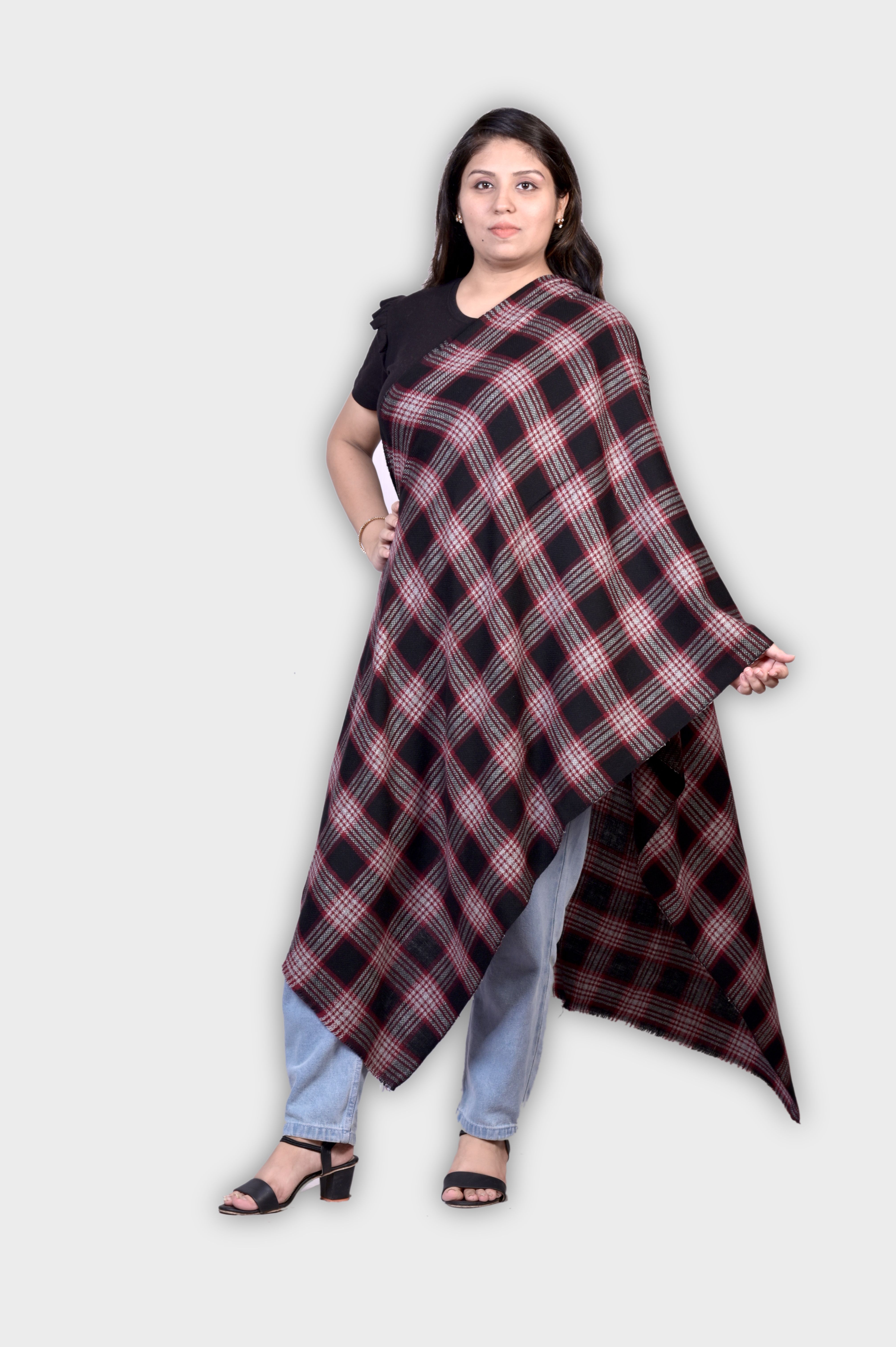 Allure Motifs Wool Checkered Men, Women Shawl-image-41