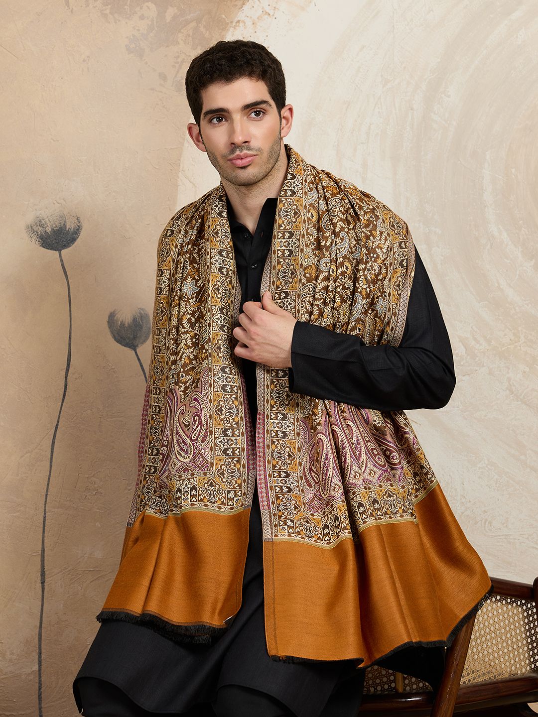 GREEN AGRITECH Polyester Wool Blend Woven, Self Design Men Shawl