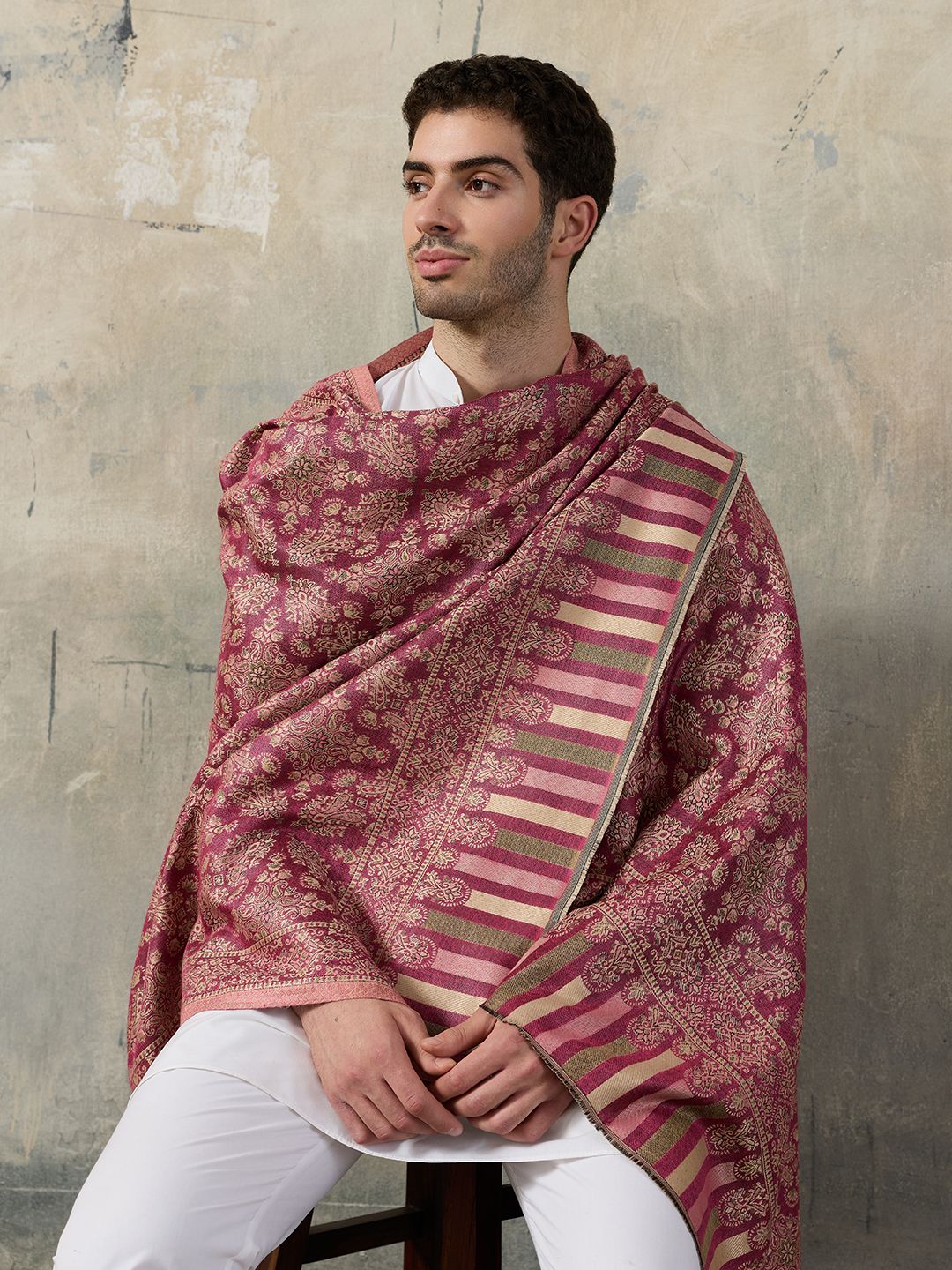 GREEN AGRITECH Polyester Wool Blend Woven, Self Design Men Shawl