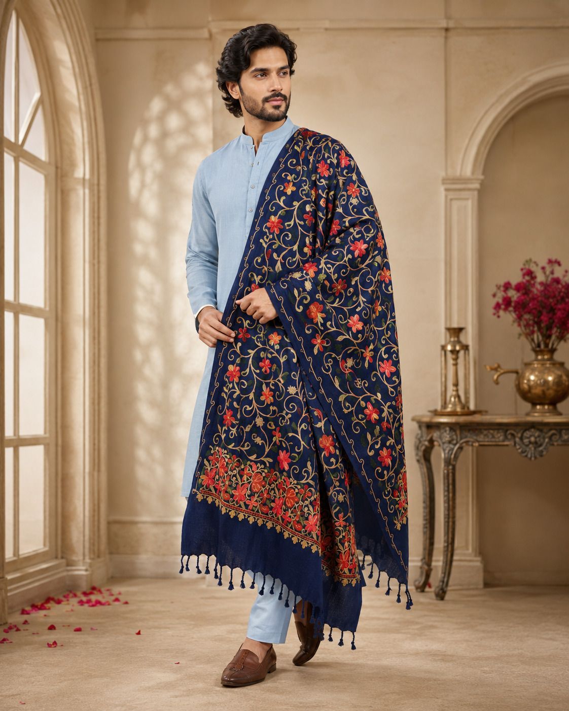 GK VILLA Polyester Wool Blend, Acrylic Embroidered Men Shawl-picture-17