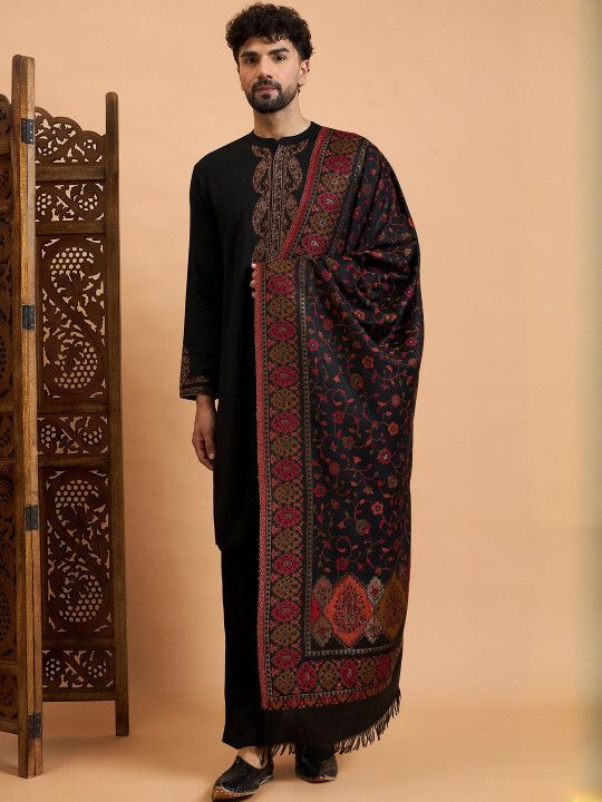 Sangria Wool Floral Print Men Shawl-picture-10