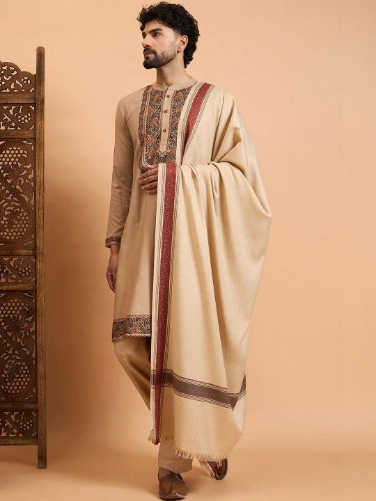 Sangria Wool Woven Men Shawl-image-2