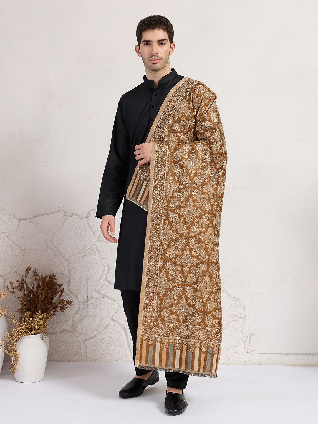 GREEN AGRITECH Polyester Wool Blend Woven, Self Design Men Shawl