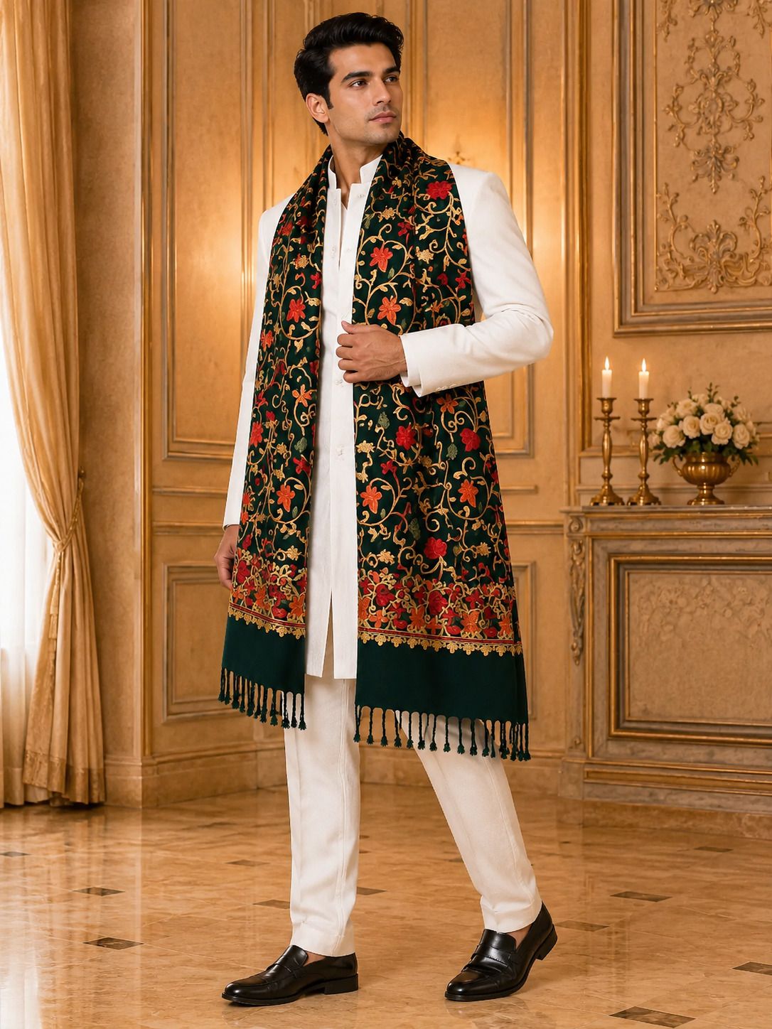 GK VILLA Polyester Wool Blend, Acrylic Embroidered Men Shawl-picture-27