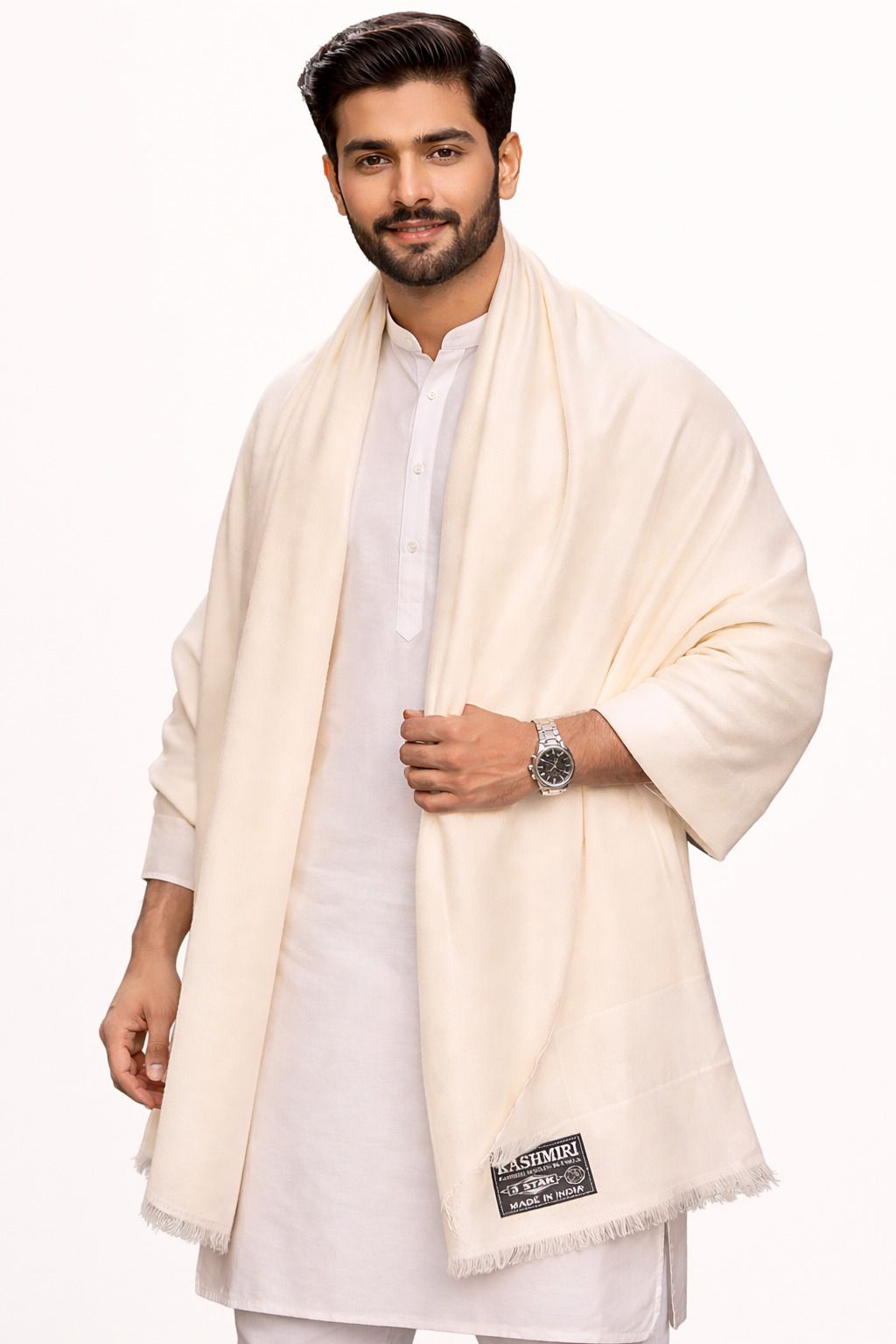 Kashmiri Poly Wool Solid Men Shawl-image-7