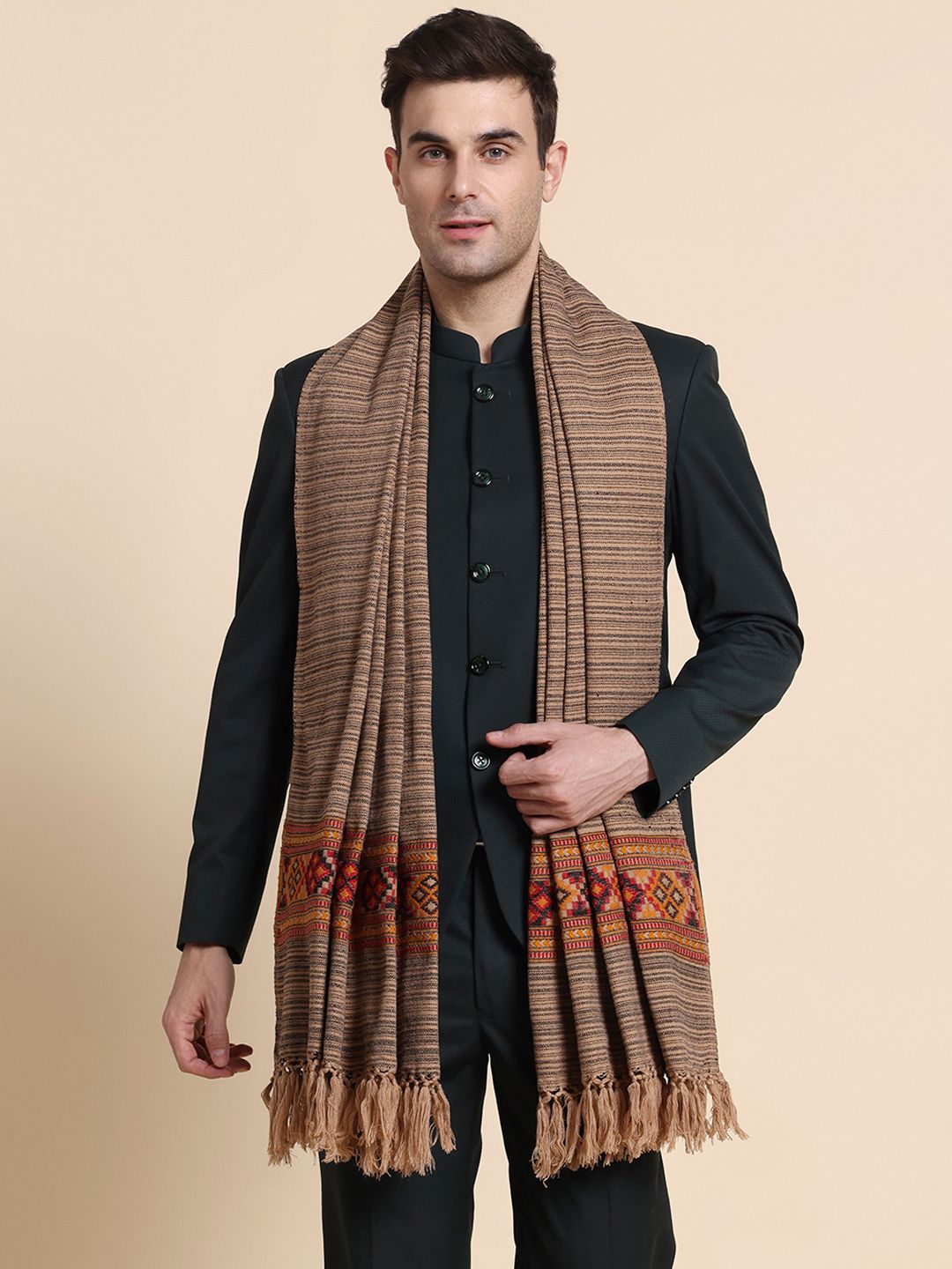 GREEN AGRITECH Polyester Wool Blend Woven Men Shawl