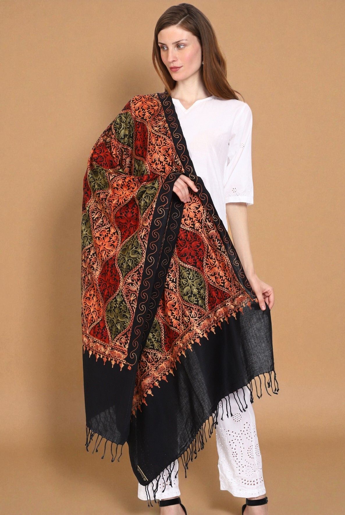 GK VILLA Wool Embroidered Women Shawl-image-2