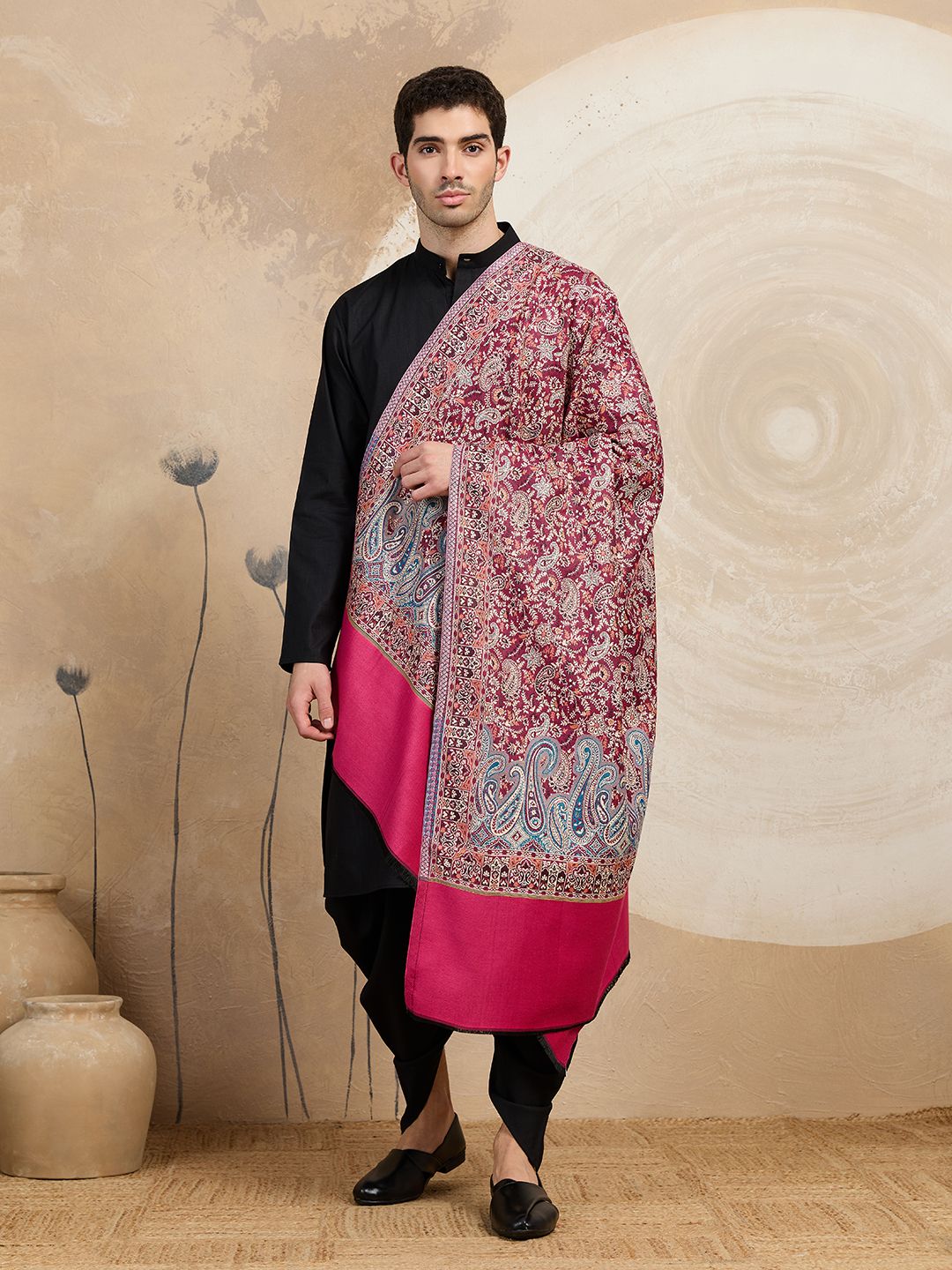 GREEN AGRITECH Polyester Wool Blend Woven, Self Design Men Shawl