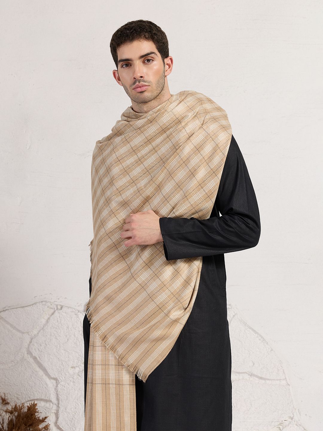 GREEN AGRITECH Acrylic, Wool Woven, Checkered Men Shawl-image-31