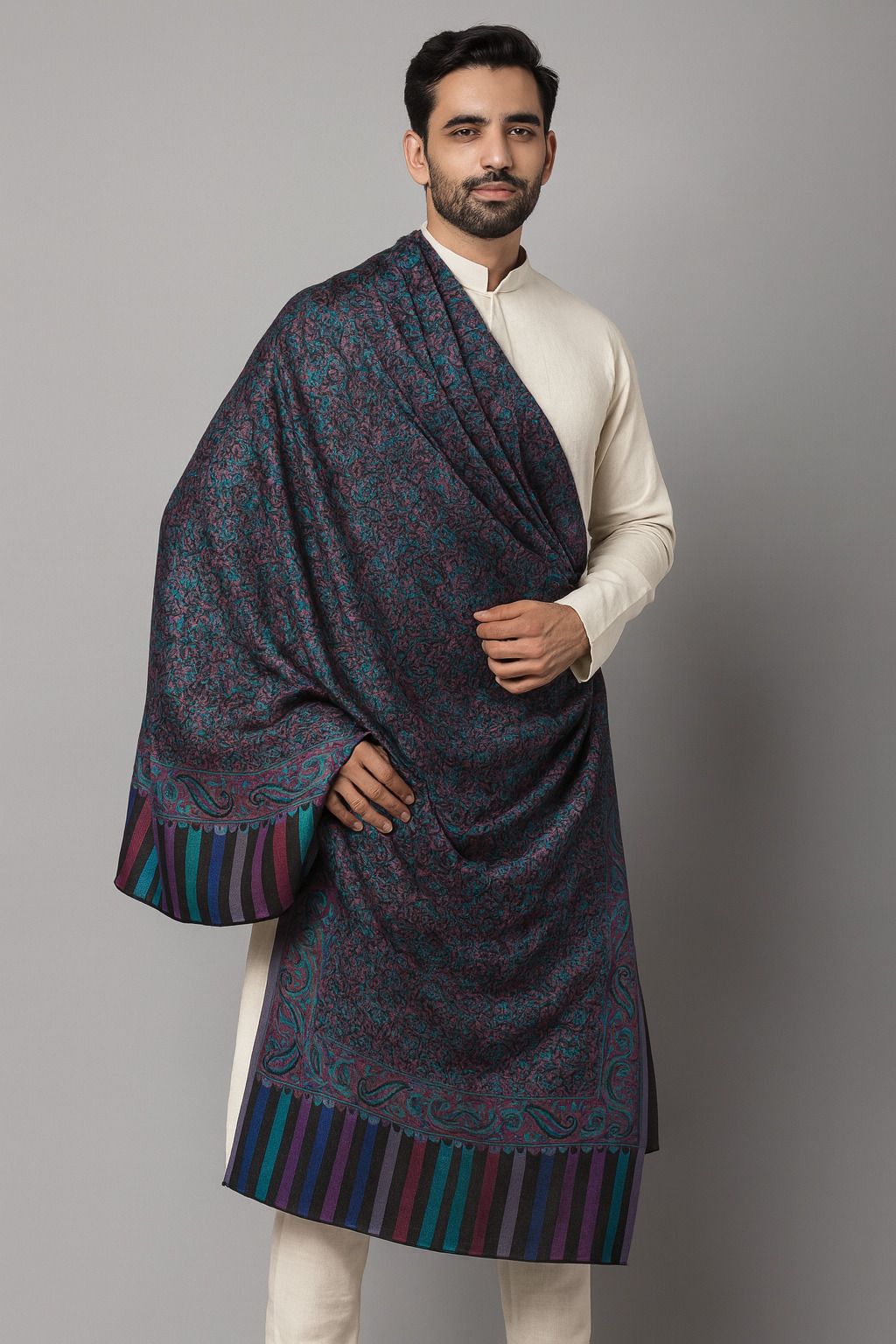 MUFFLY Wool Floral Print Men Shawl-picture-18