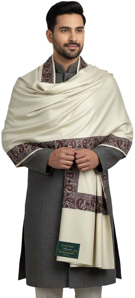 Rudrawraps Poly Wool Solid, Embroidered Men Shawl-image-38