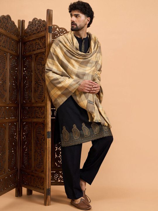 Sangria Poly Wool Checkered Men Shawl-image-28