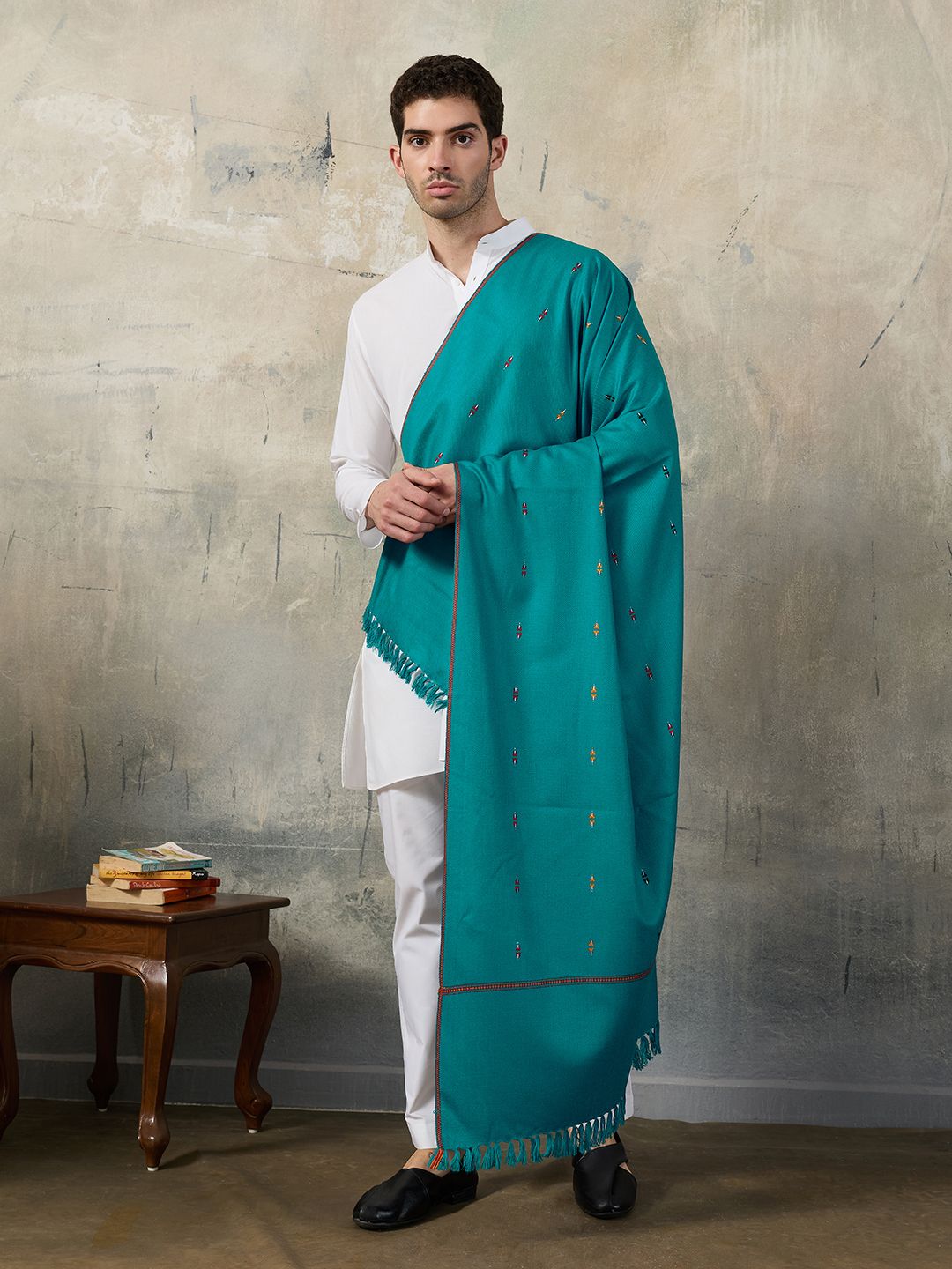 GREEN AGRITECH Acrylic, Wool Woven, Self Design Men Shawl