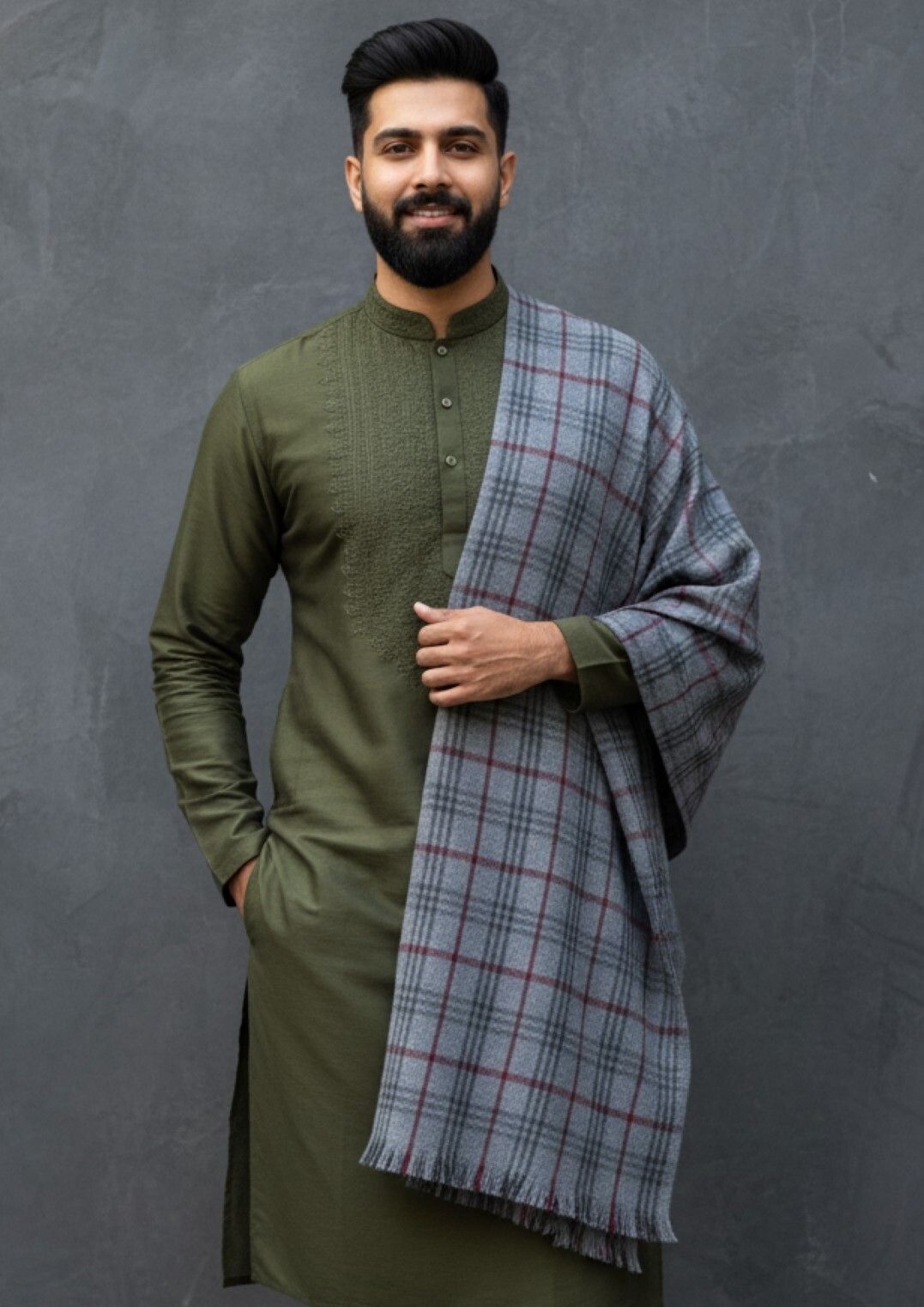 Sudako Acrylic Checkered Men Shawl-image-21
