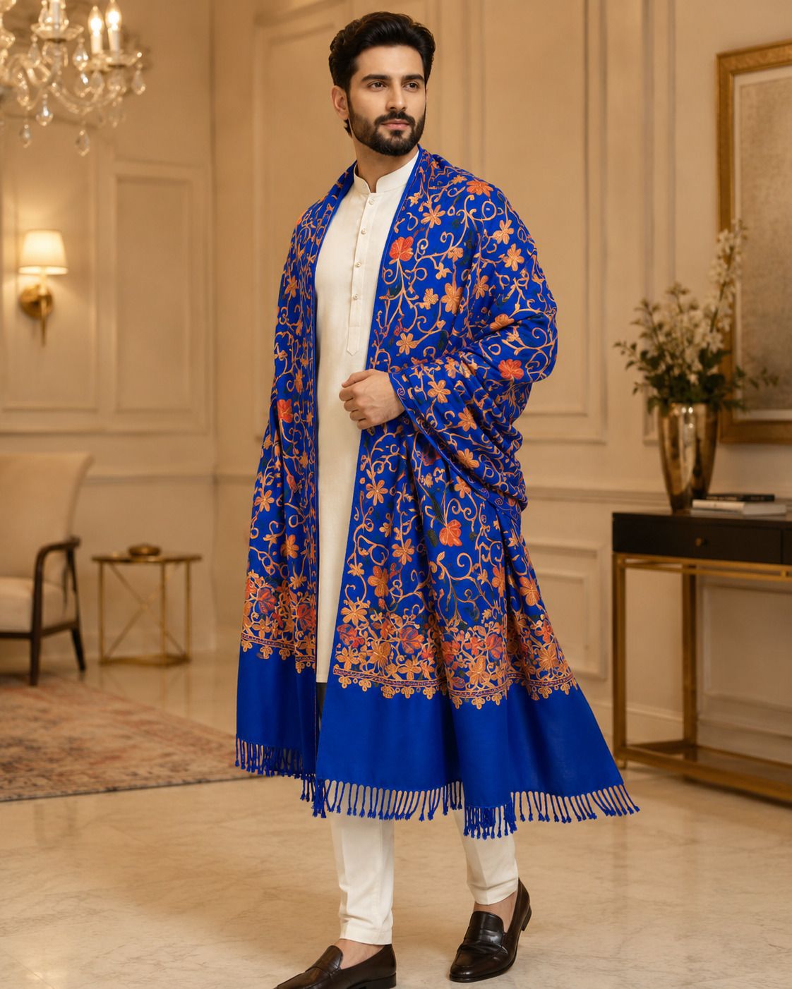 GK VILLA Polyester Wool Blend, Acrylic Embroidered Men Shawl-image-41