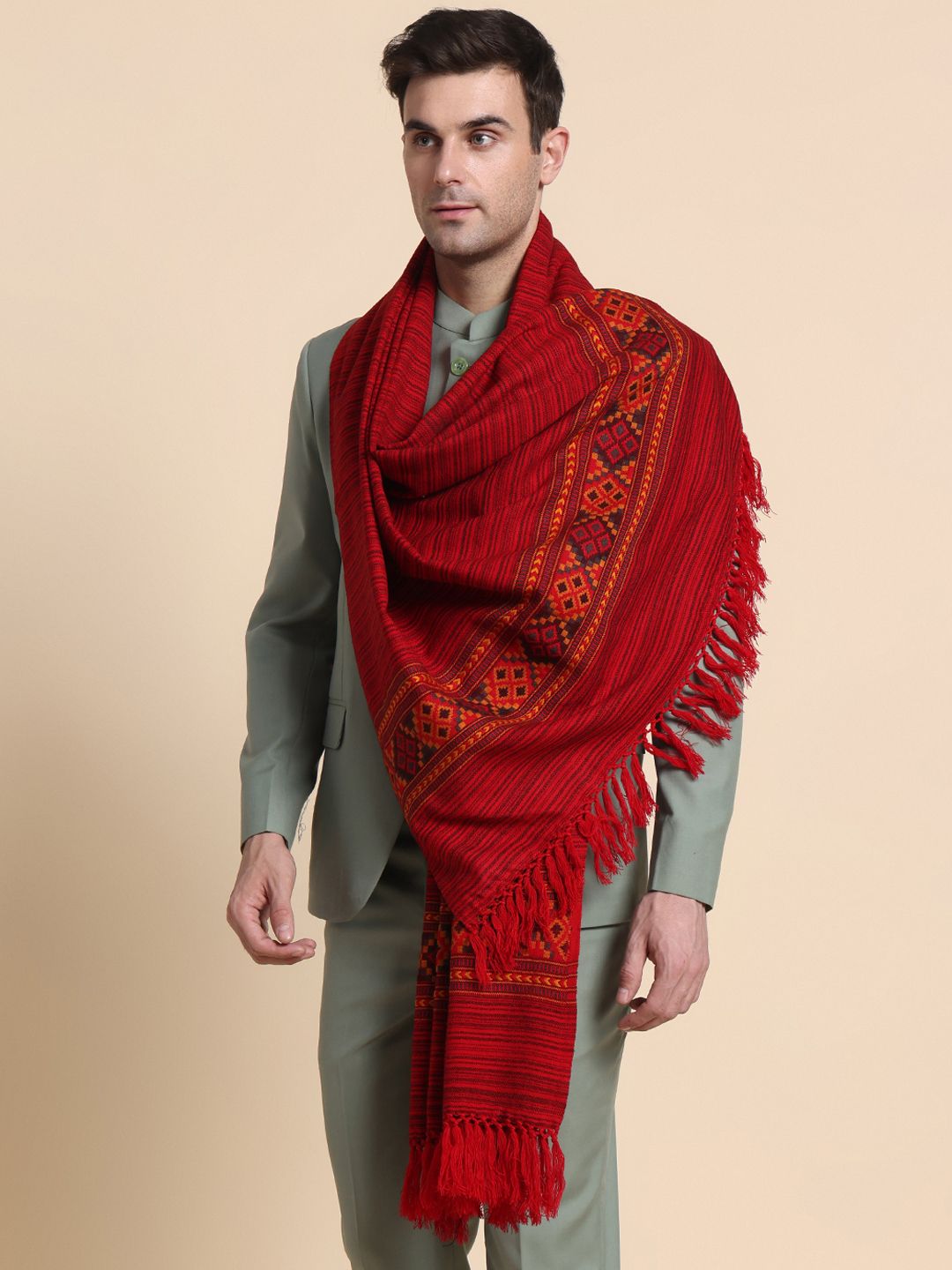GREEN AGRITECH Polyester Wool Blend Woven Men Shawl