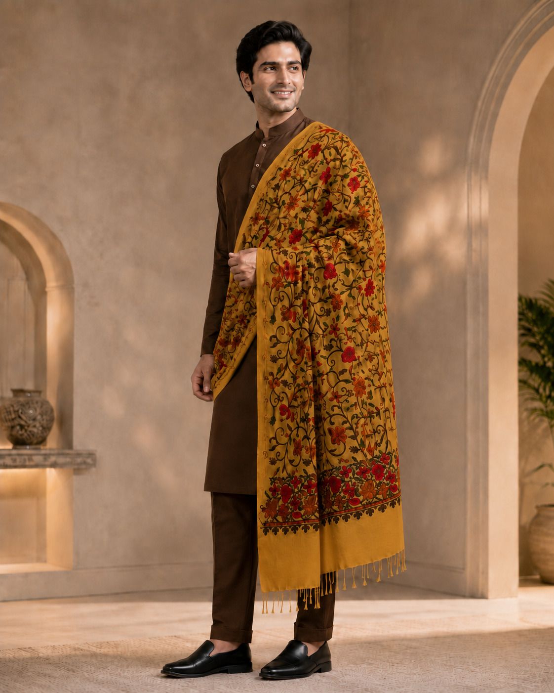 GK VILLA Polyester Wool Blend, Acrylic Embroidered Men Shawl-picture-27