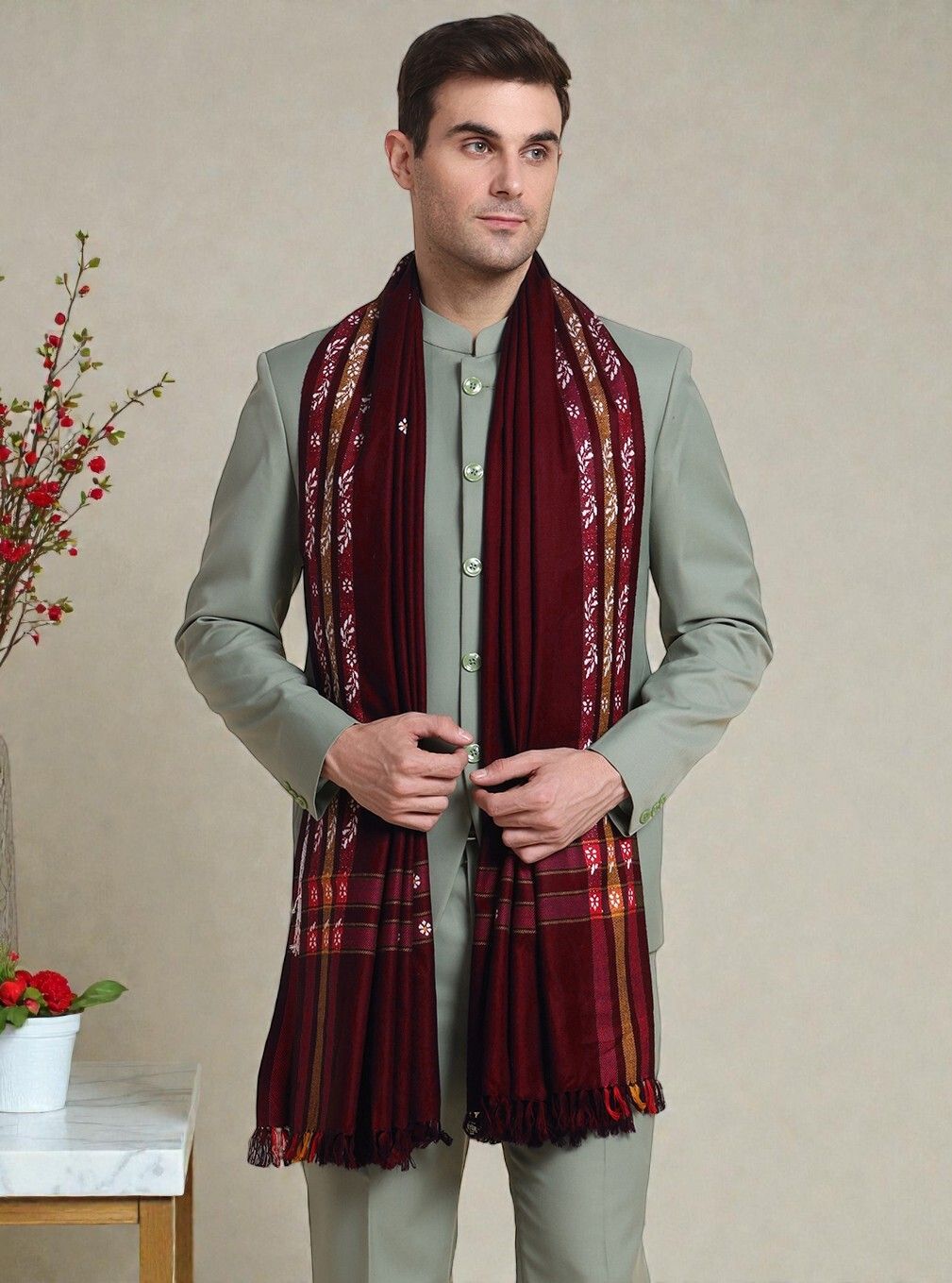 GREEN AGRITECH Viscose, Pashmina Woven, Self Design Men Shawl-image-28