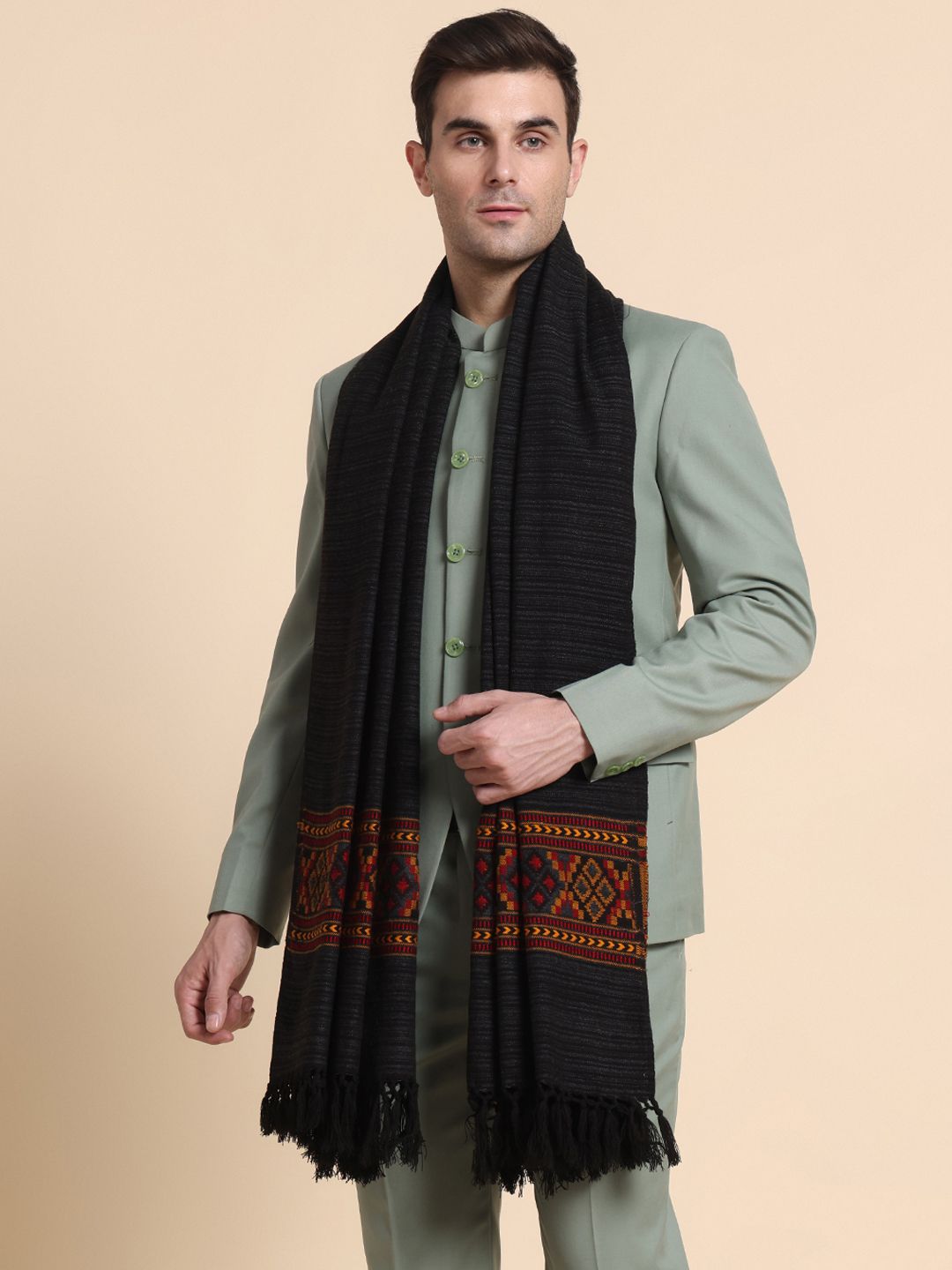 GREEN AGRITECH Polyester Wool Blend Woven Men Shawl