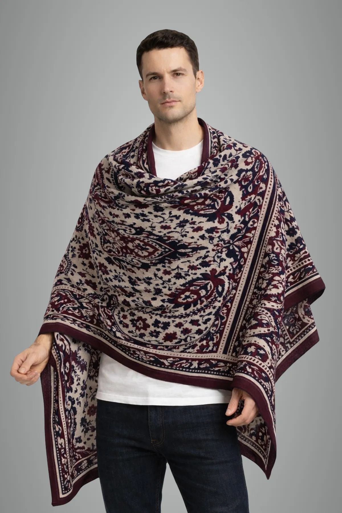 ROBEELA Wool, Viscose Paisley, Floral Print Men Shawl-picture-44