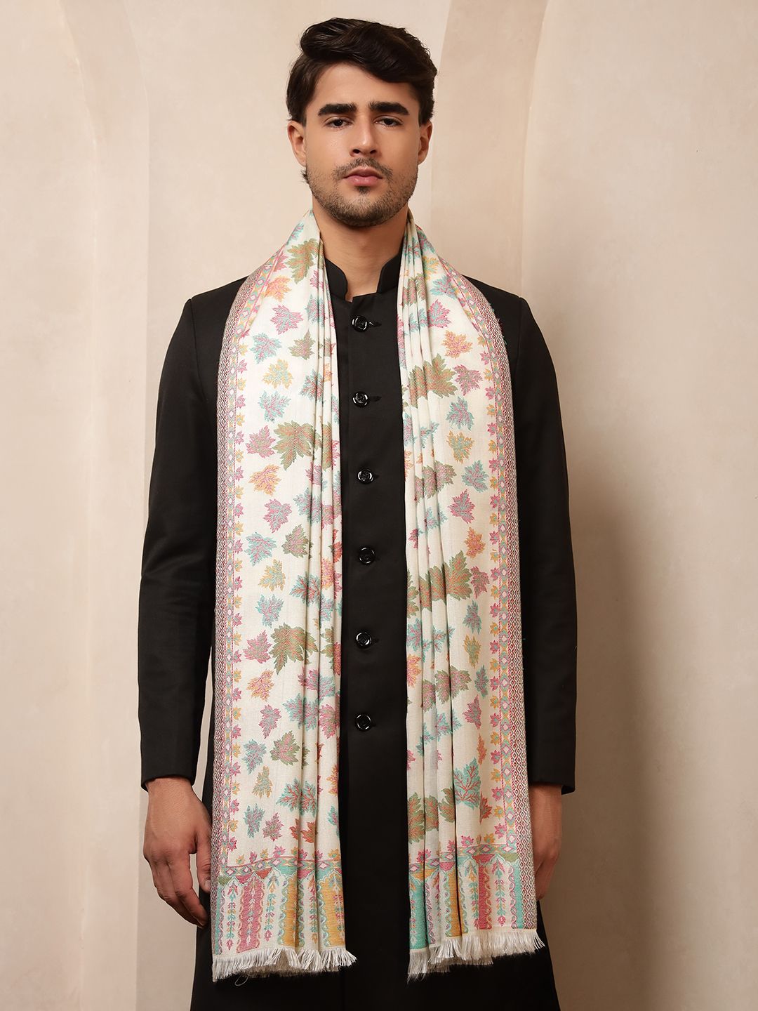 Ravaiyaa - Attitude Is Everything Wool Floral Print Men Shawl-picture-18