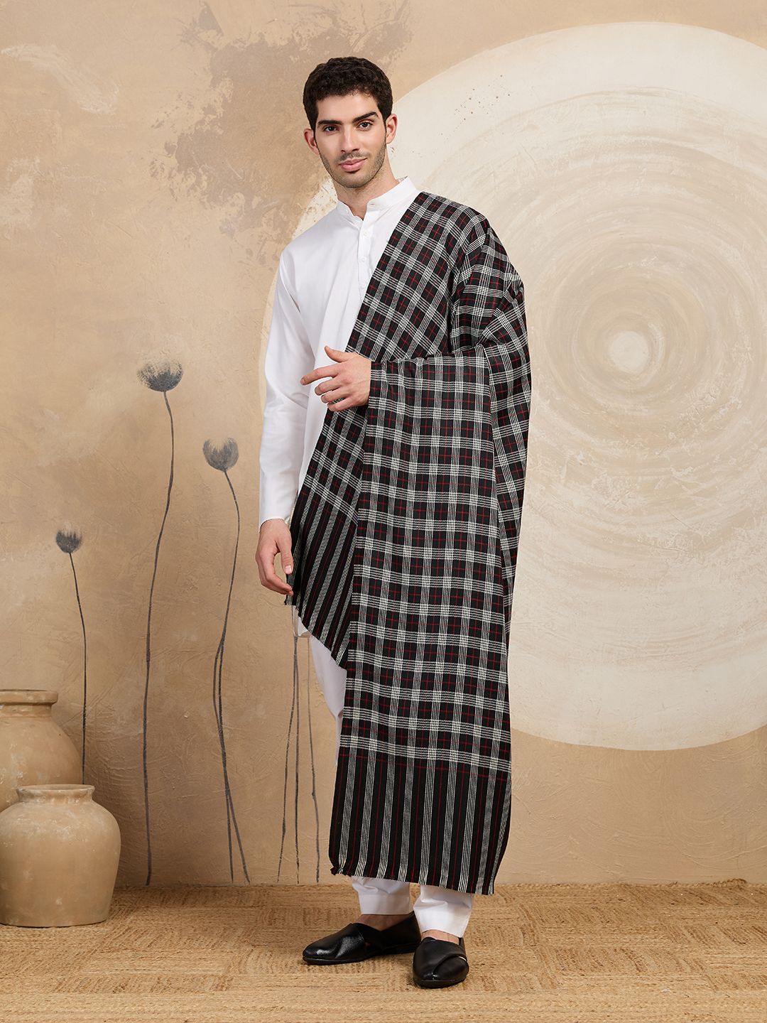 GREEN AGRITECH Acrylic, Wool Woven, Checkered Men Shawl