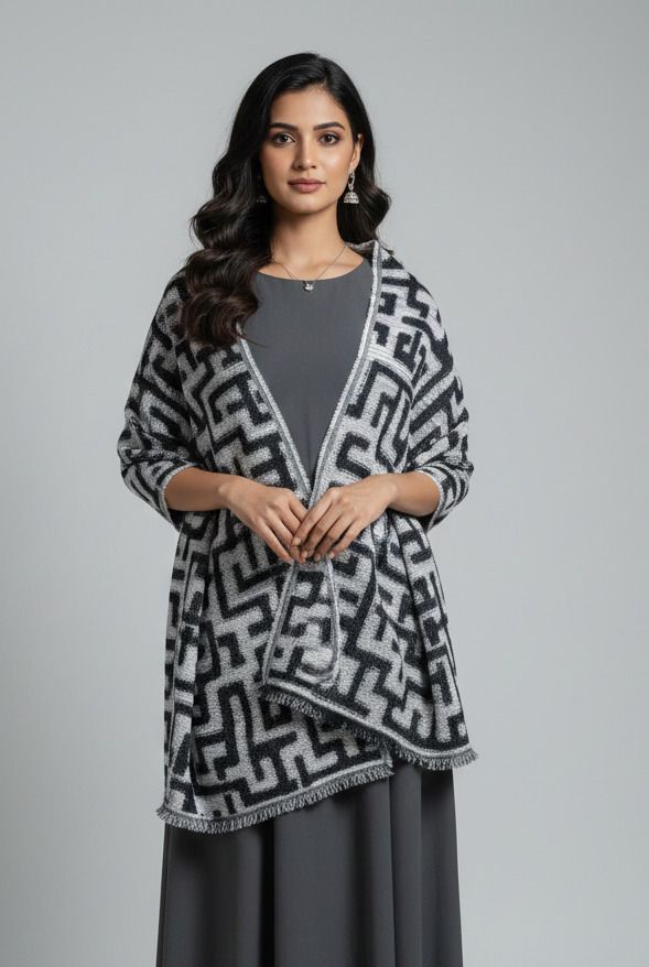 AAYA Modal, Acrylic Woven, Self Design Men, Women Shawl-picture-38