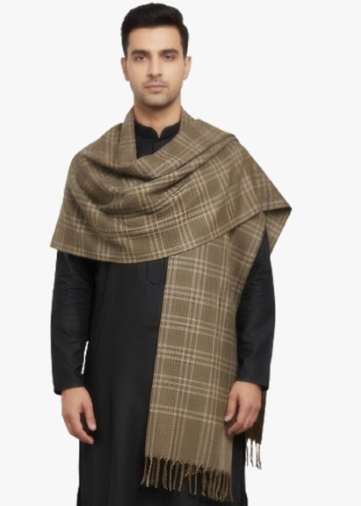 Hellknit Wool Checkered Men Shawl-picture-32
