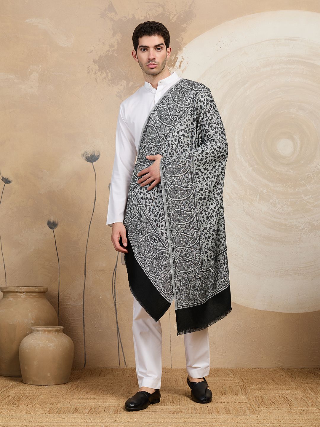 GREEN AGRITECH Viscose, Pashmina Woven, Self Design Men Shawl