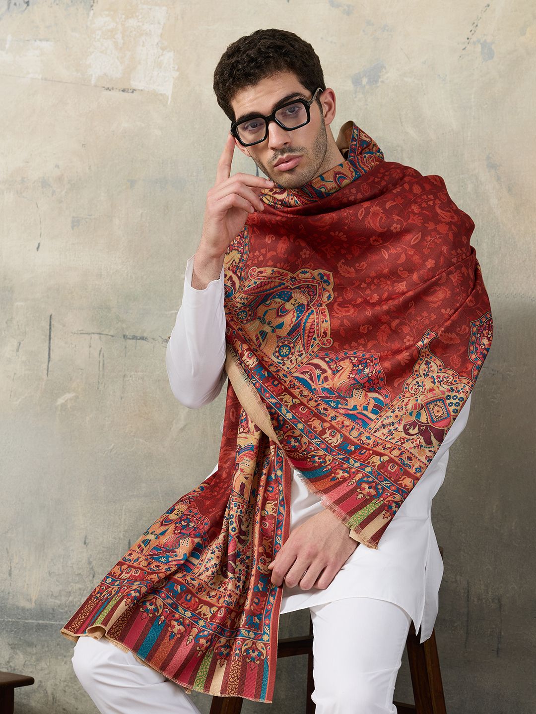 GREEN AGRITECH Acrylic, Wool Woven, Graphic Print Men Shawl-picture-19