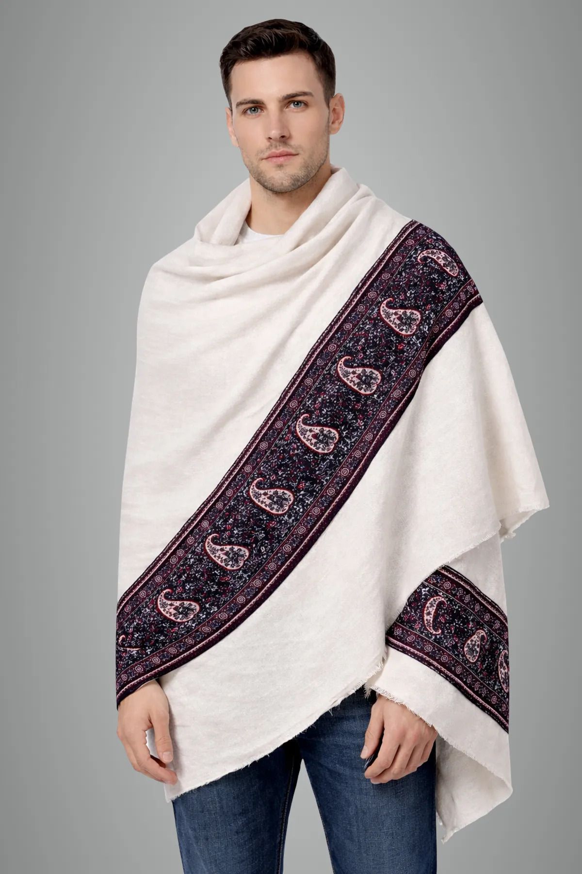 ROBEELA Wool, Viscose Paisley, Woven Men Shawl-picture-13