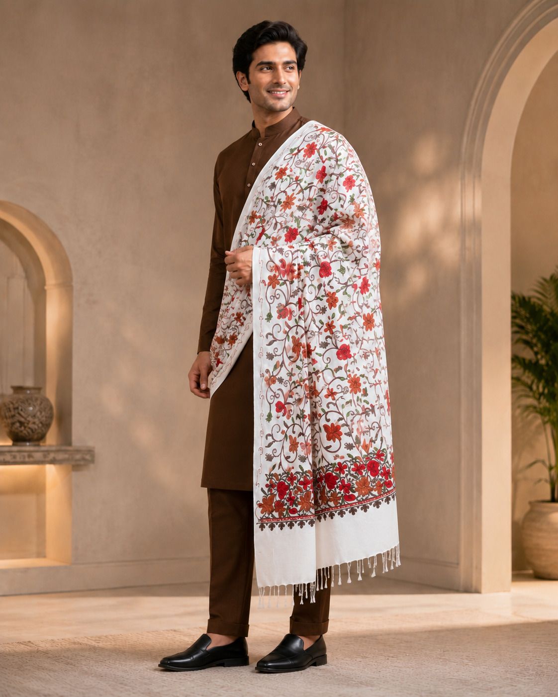 GK VILLA Polyester Wool Blend, Acrylic Embroidered Men Shawl-image-14