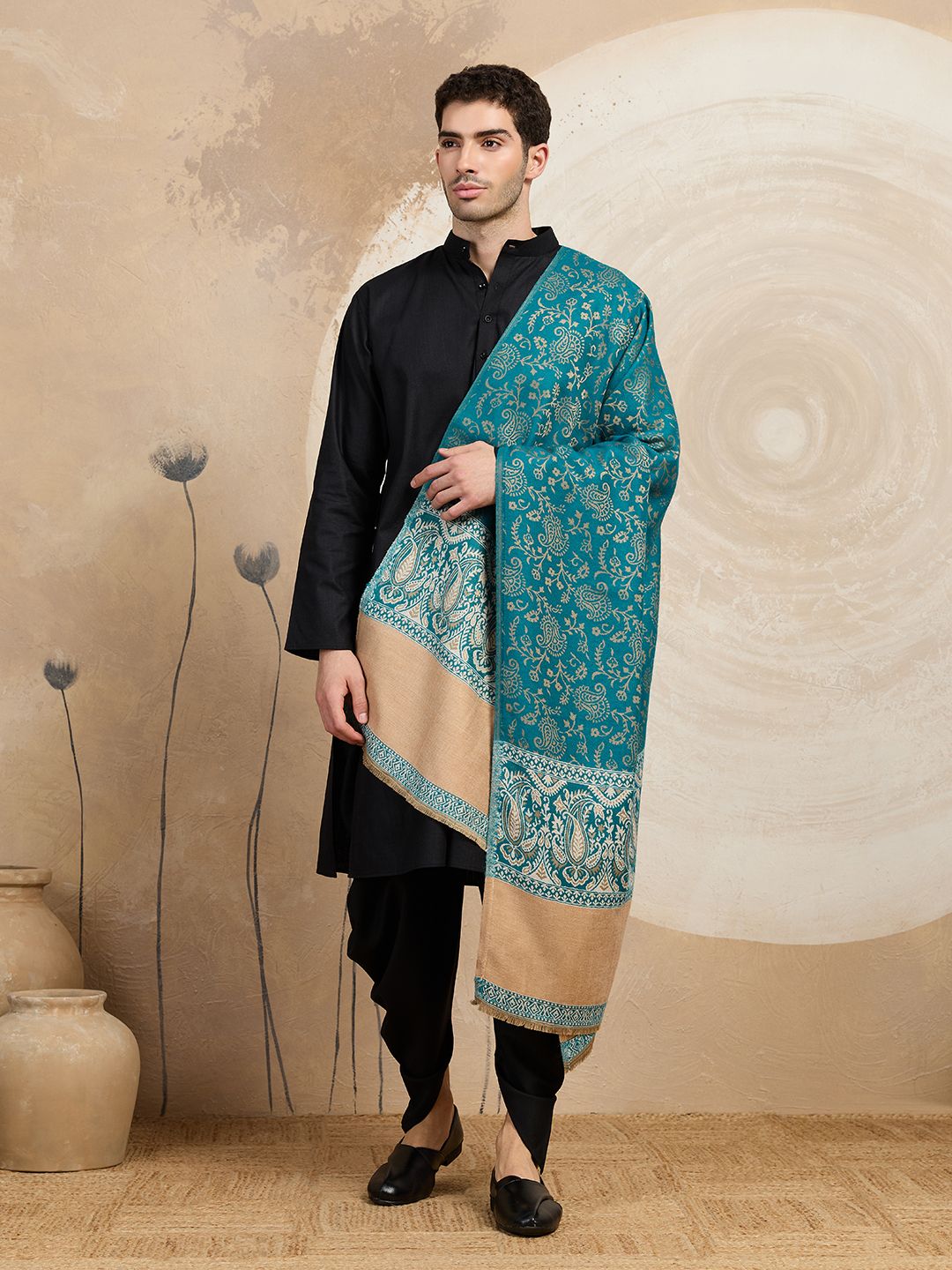 GREEN AGRITECH Polyester Wool Blend Woven, Self Design Men Shawl