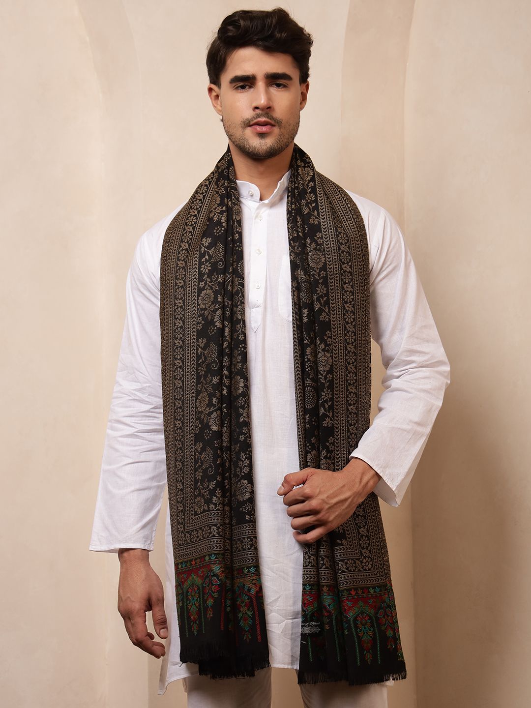 Ravaiyaa - Attitude Is Everything Wool Floral Print Men Shawl-picture-15