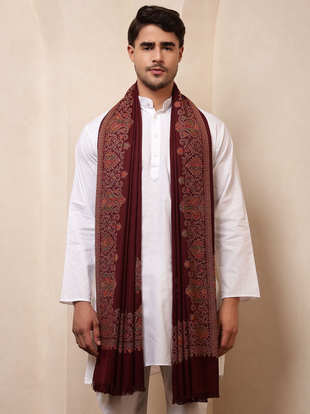 Ravaiyaa - Attitude Is Everything Wool Geometric Print Men Shawl-picture-22