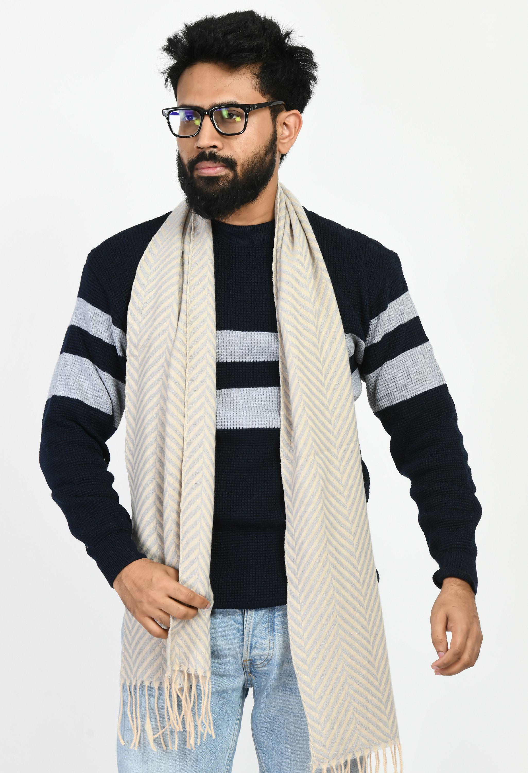 manra Printed Wool Blend Men Grey Scarf-picture-29