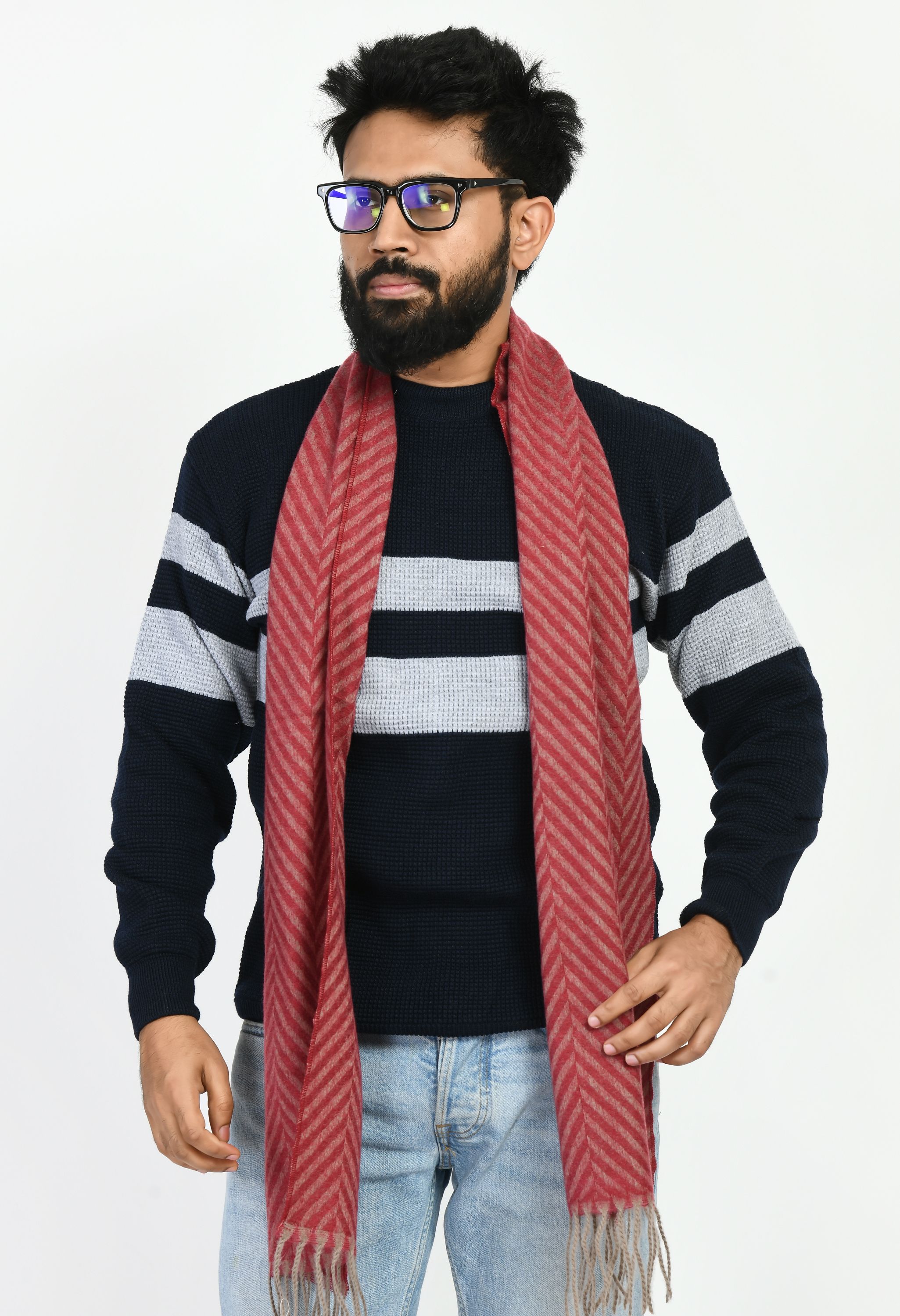manra Striped Wool Blend Men Maroon Scarf-picture-15