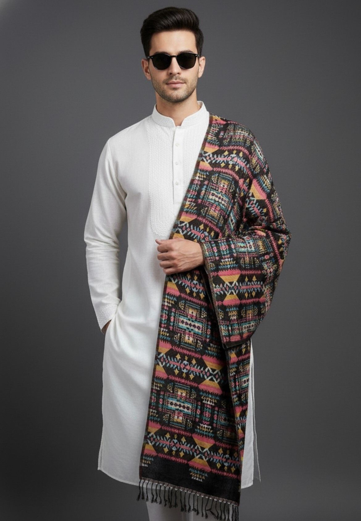 Sudako Acrylic Geometric Print Men Shawl-picture-20
