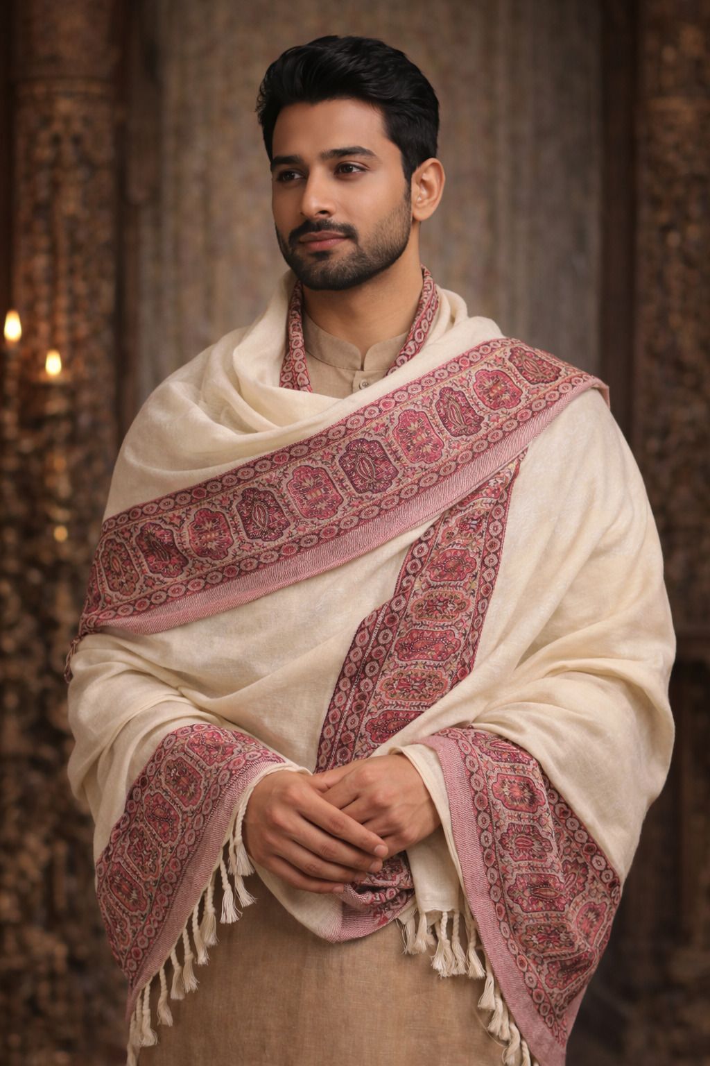 GREEN AGRITECH Viscose, Pashmina Woven, Self Design Men Shawl