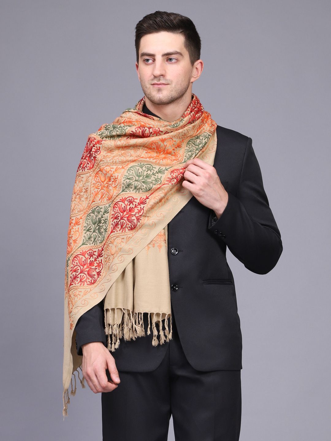 GREEN AGRITECH Cashmere Embroidered Men Shawl