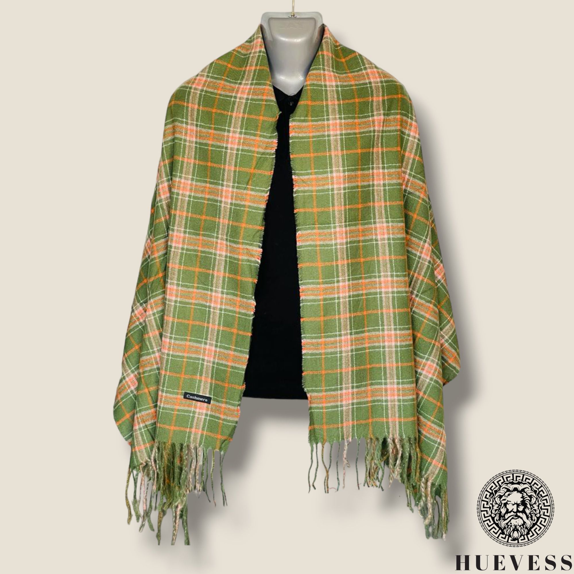 HUEVESS Wool Checkered Women, Men Shawl-image-39