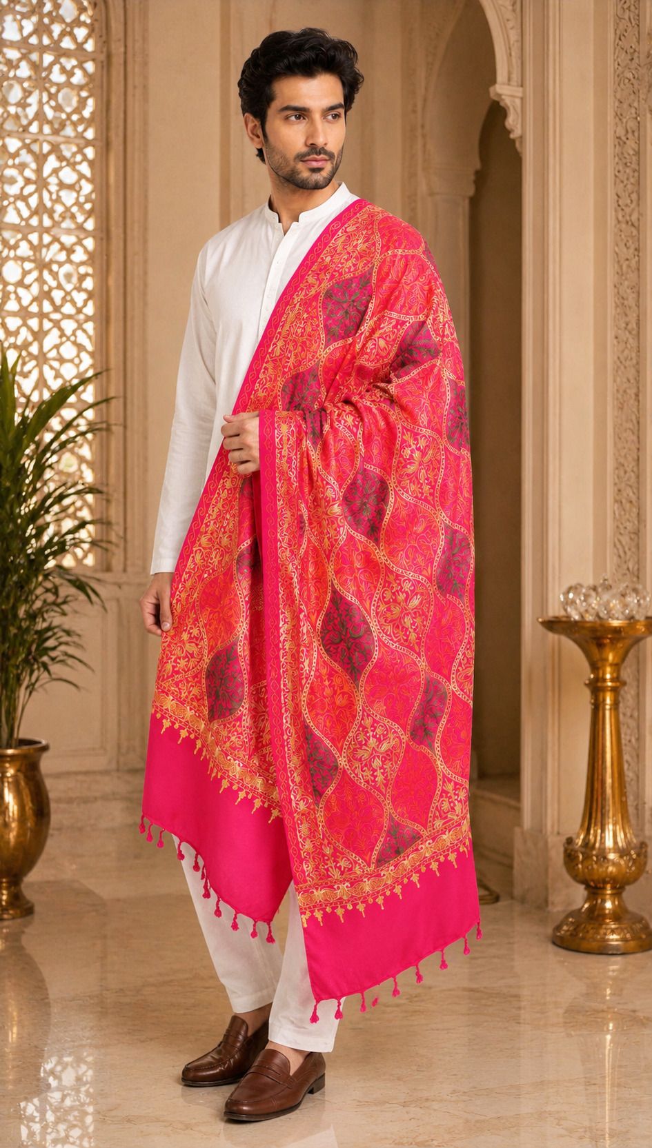 GK VILLA Polyester Wool Blend, Acrylic Embroidered Men Shawl-image-47