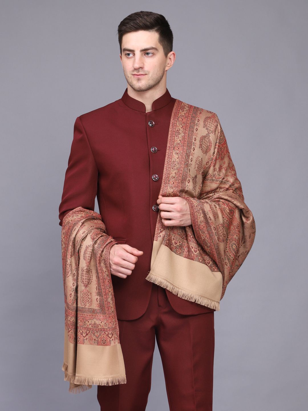 GREEN AGRITECH Polyester Wool Blend Woven Men Shawl-picture-24