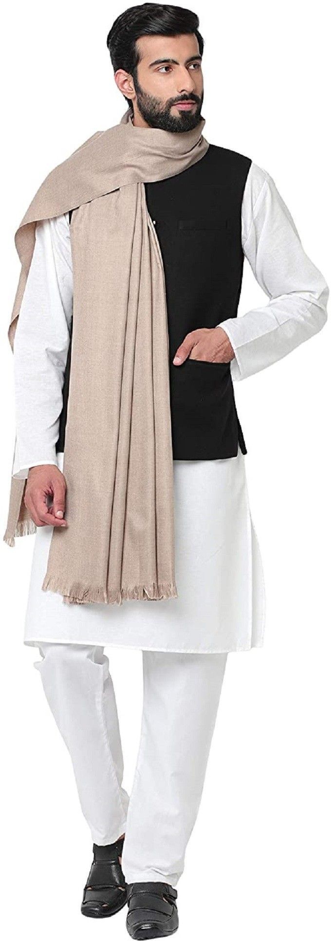 KASHMIRI TREND Polyester Wool Blend Self Design Men Shawl-picture-19